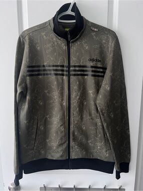 adidas Olive Green Bomber Jacket with Black Stripes